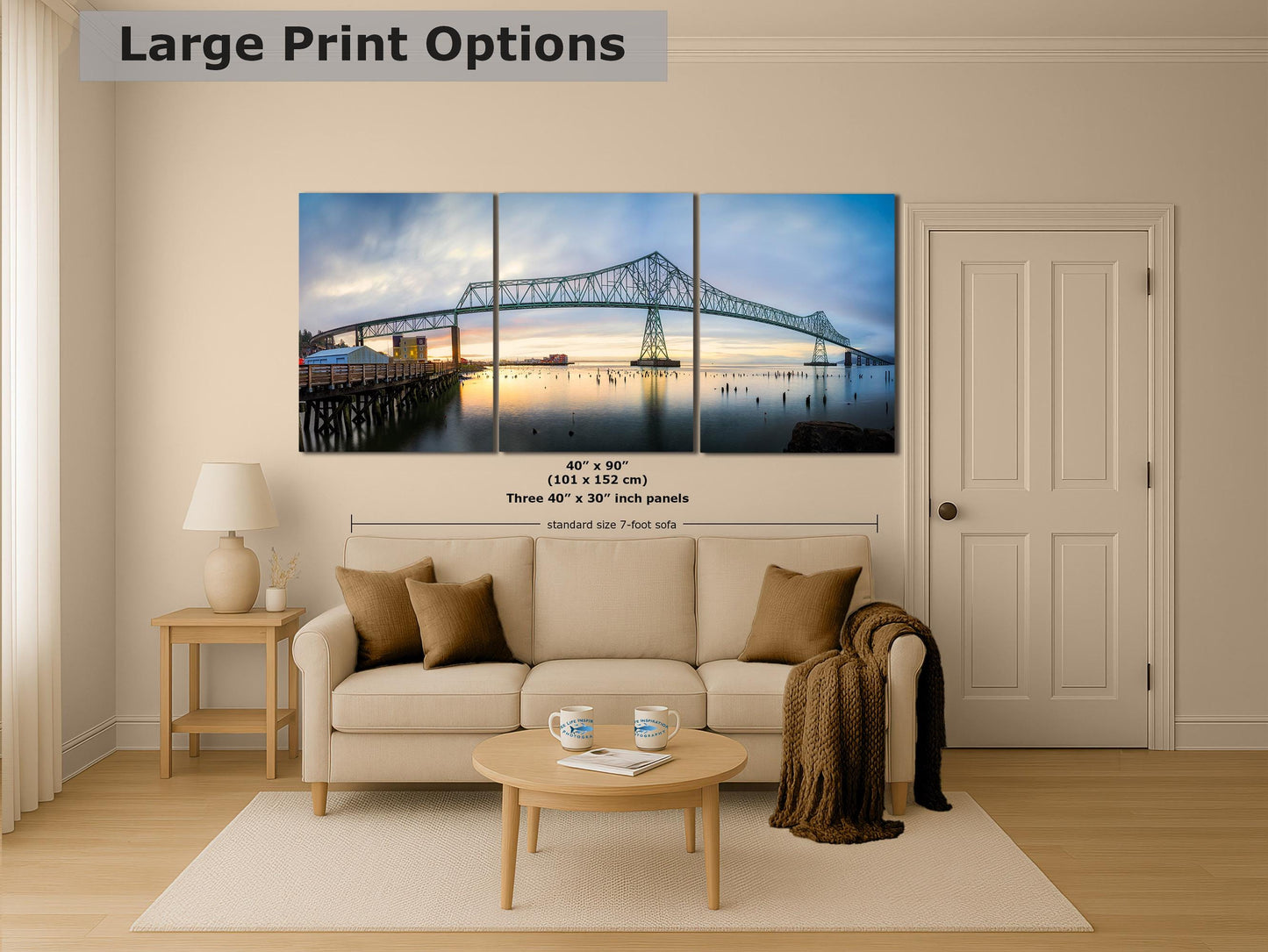 Astoria-Megler Bridge Picture Sunset, Oregon Coast Ocean Picture, Pacific Northwest Relaxation Decor for Meditation, Office, and House Decor