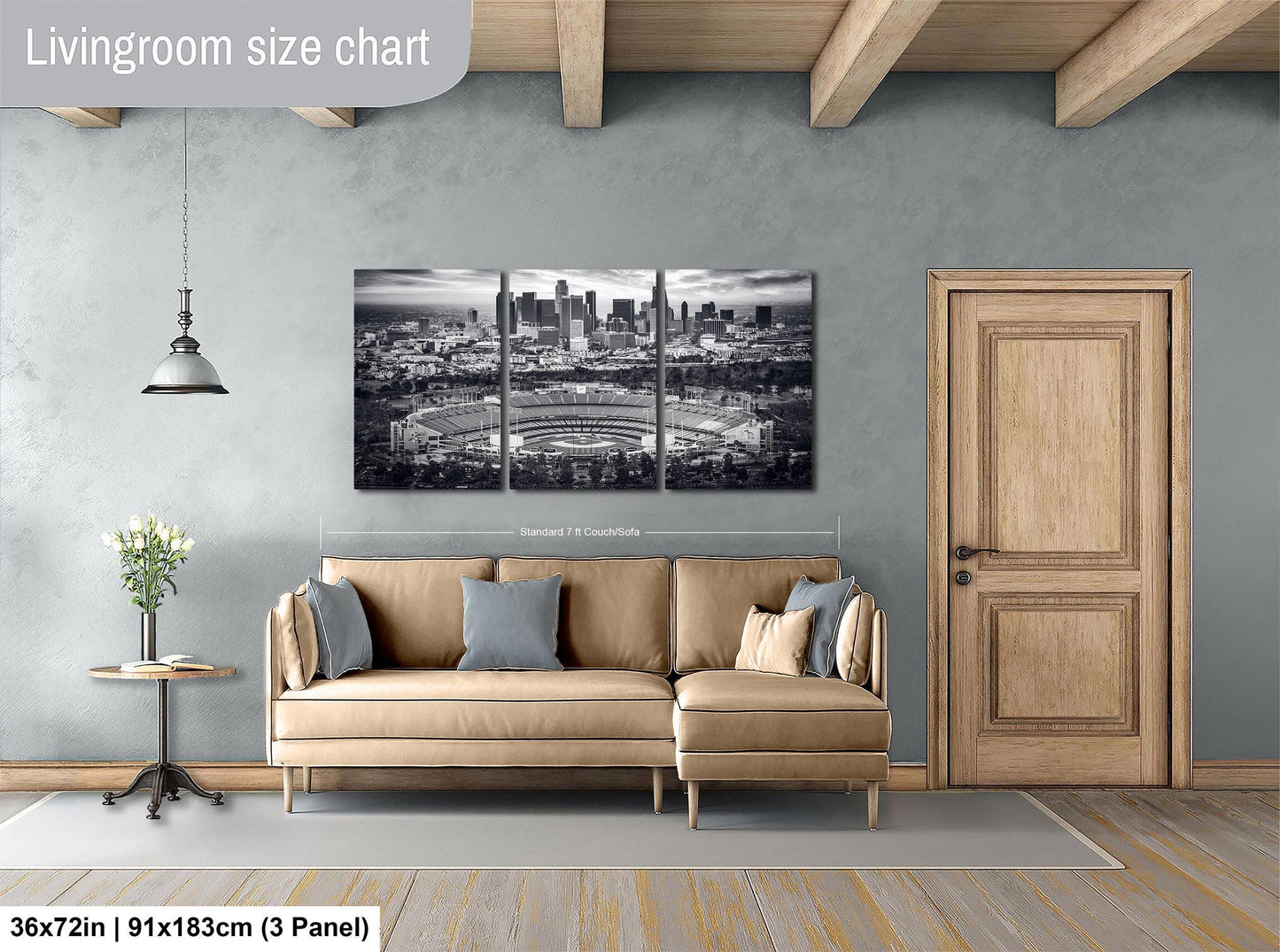 Los Angeles Dodgers Baseball Stadium, LA Skyline Urban Cityscape Monochrome Photo for Dorm Room, Man Cave, and Office