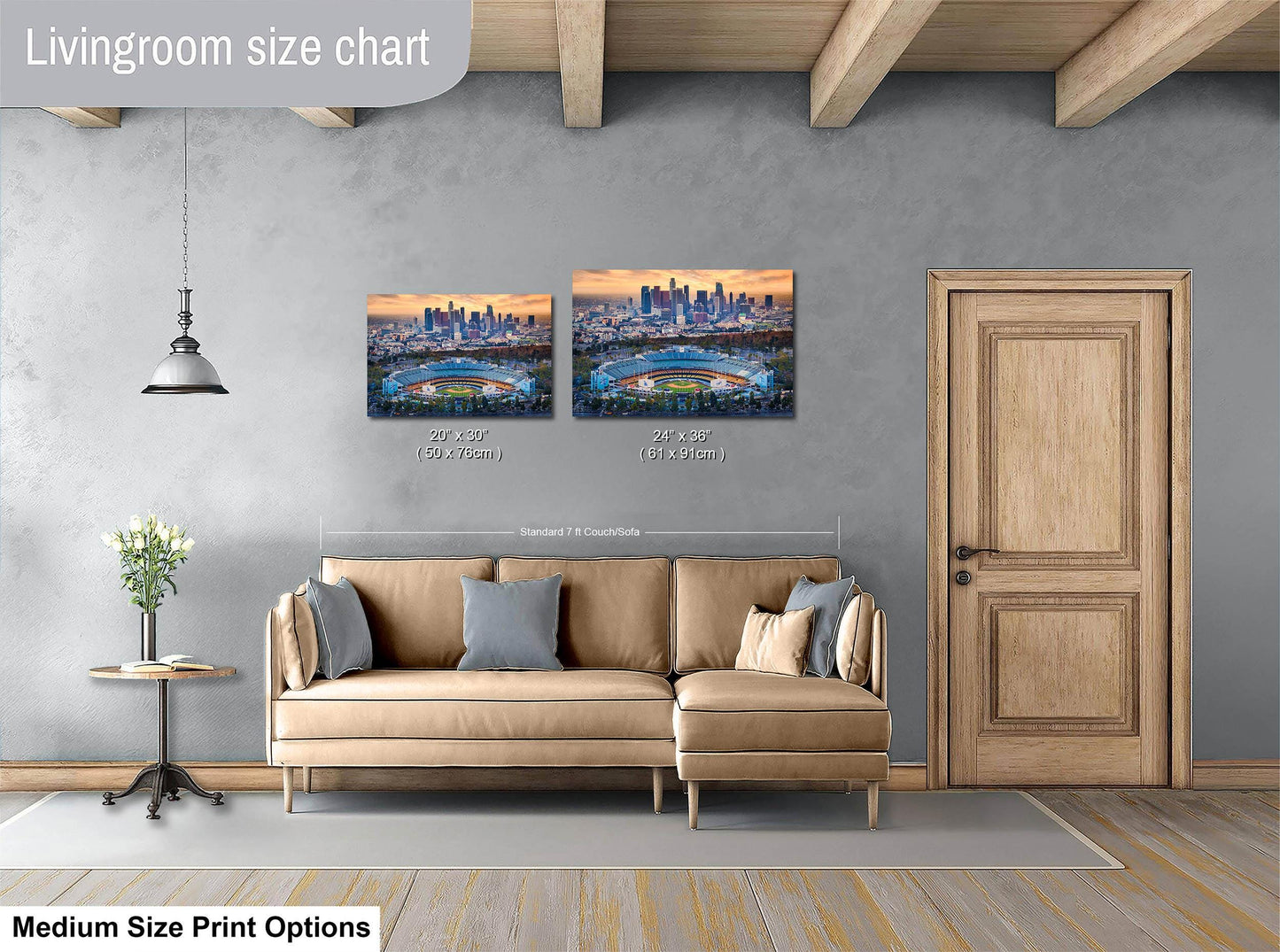 Los Angeles Dodgers Baseball Stadium, LA Skyline Urban Cityscape Photo for Dorm Room, Man Cave, and Office