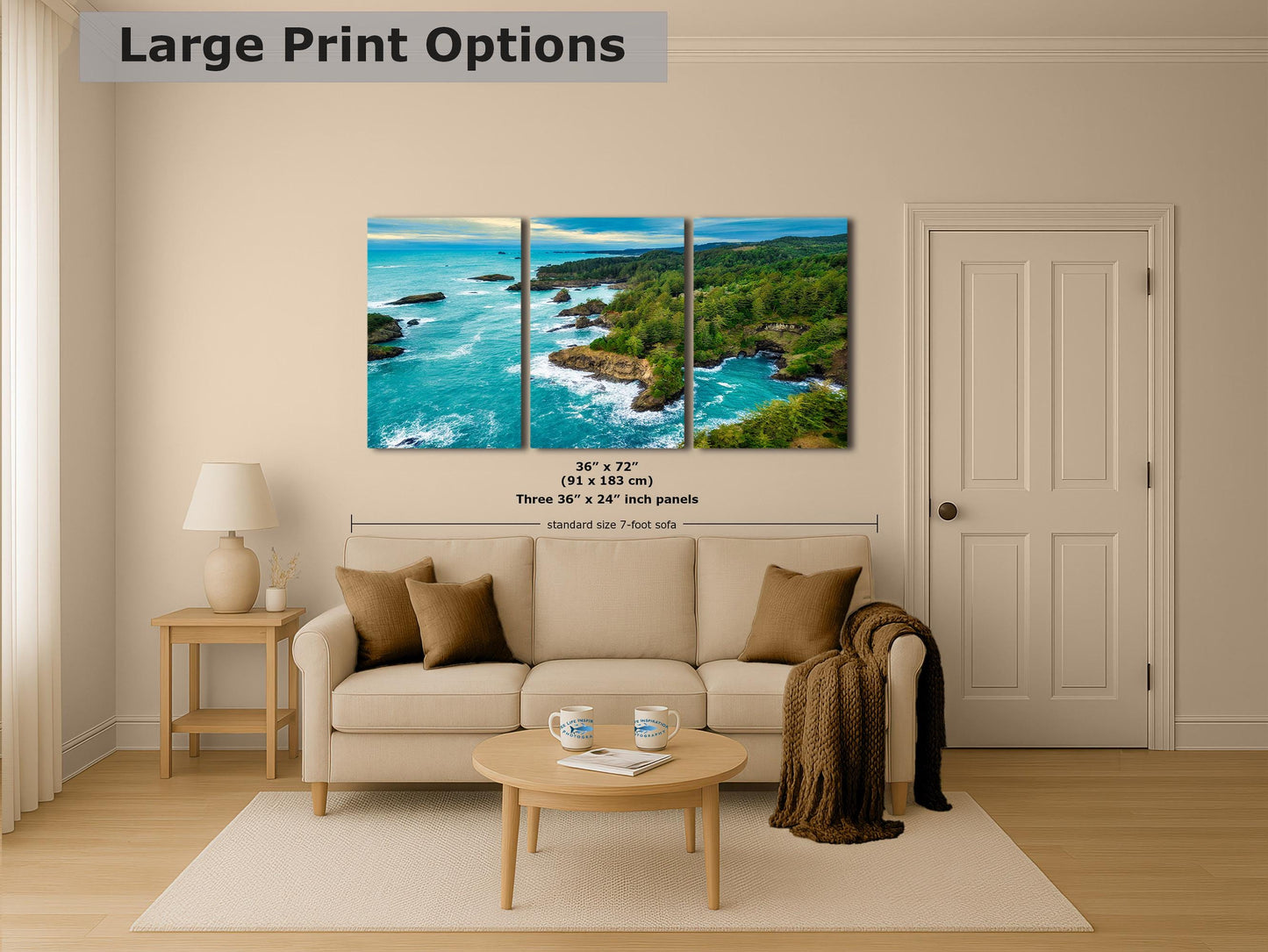 Aerial Oregon Coast Ocean Picture, Pacific Northwest Nature Photo Relaxation Artwork for Meditation, Apartment, Office & House Décor