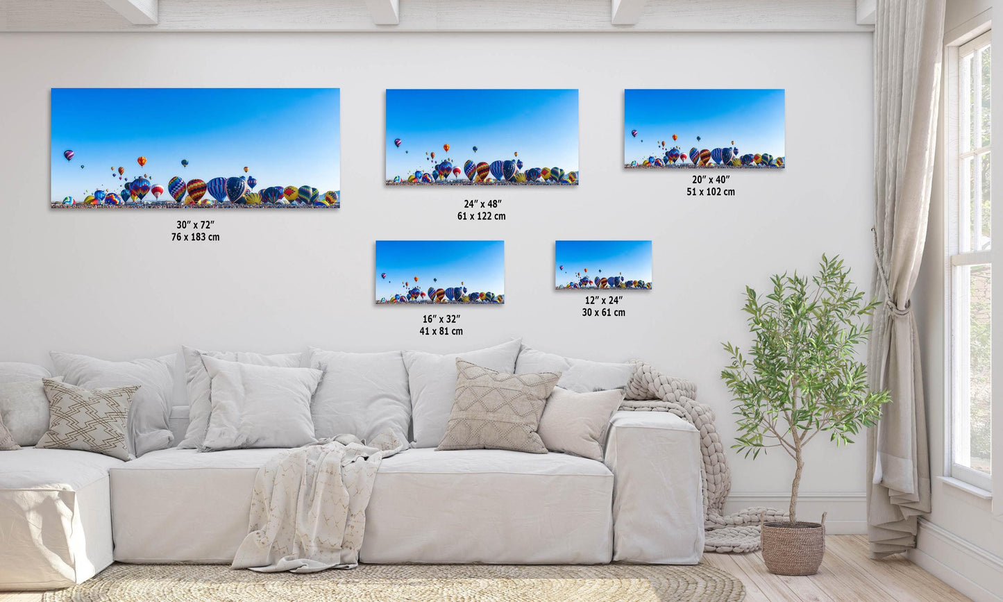 Hot Air Balloon Festival Mass Ascension Panorama Photo, Albuquerque New Mexico Balloon Fiesta Wall Art, Office, Cubicle & House Decor