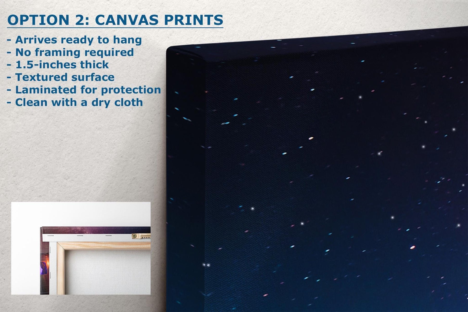 Close-up canvas print of Airstream trailers near Mission Bay, with the Milky Way visible in the night sky.