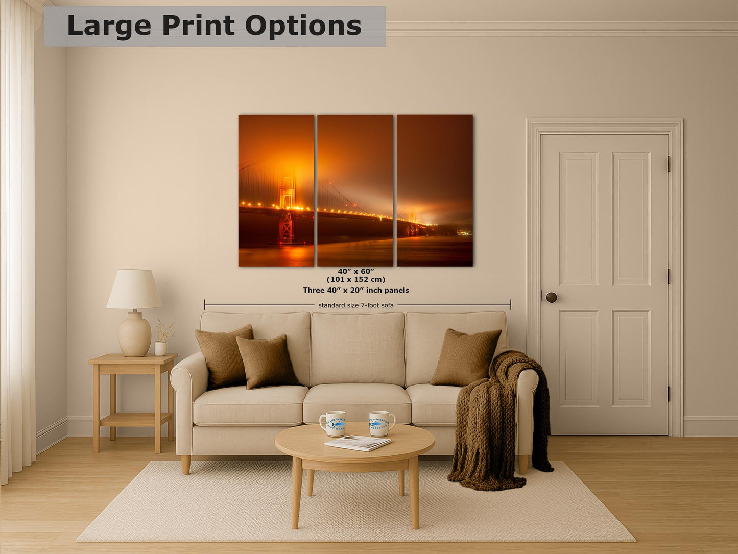 San Francisco Golden Gate Bridge Picture Foggy Night Wall Art | Fine Art Print for House Decor, Office, Dorm, Meditation, Relaxation Artwork