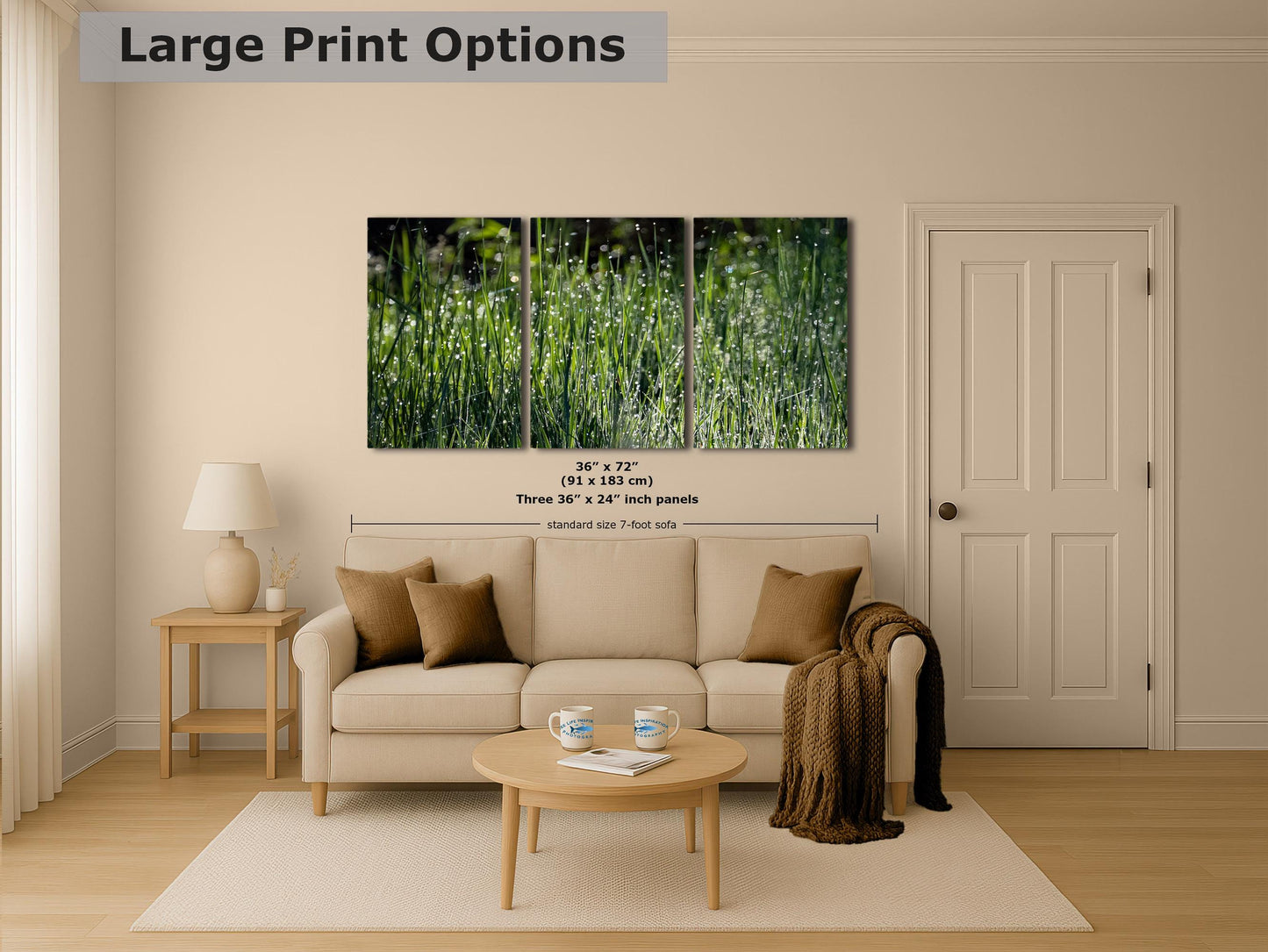 Green Grass Impressionist Art, Nature Photo Relaxation Artwork, Forest Picture Wall Decor for Bohemian Style, Office, Meditation & Dorm Room