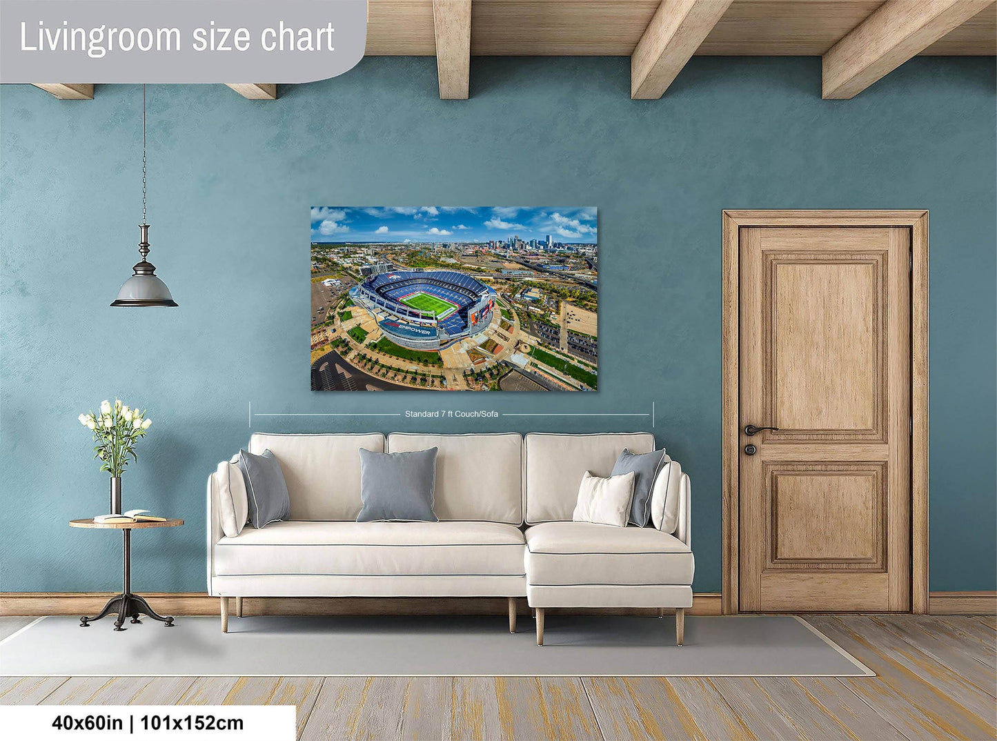 Denver Broncos Football, Mile High Stadium Denver Colorado Skyline Print Sports Decor, Man Cave Art