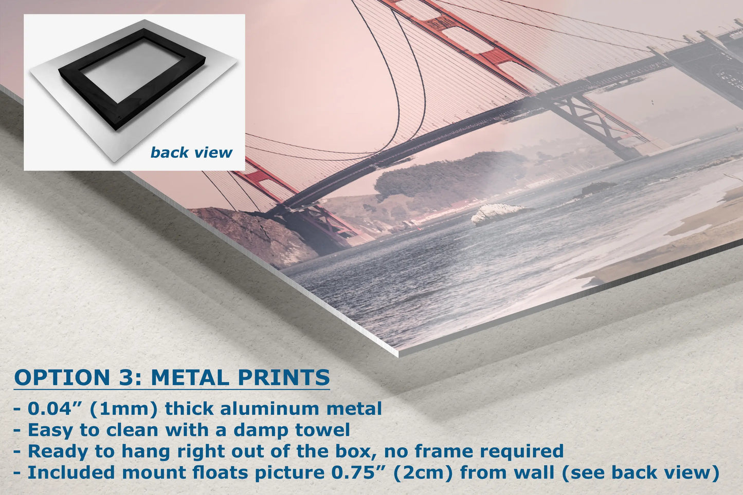 a metal print of a bridge over water