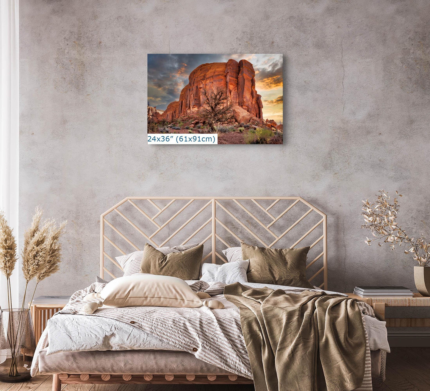 Monument Valley Arizona Desert Picture Cactus Nature Photo, Bohemian Style Relaxation Artwork for Meditation, Apartment, Office & House Décor