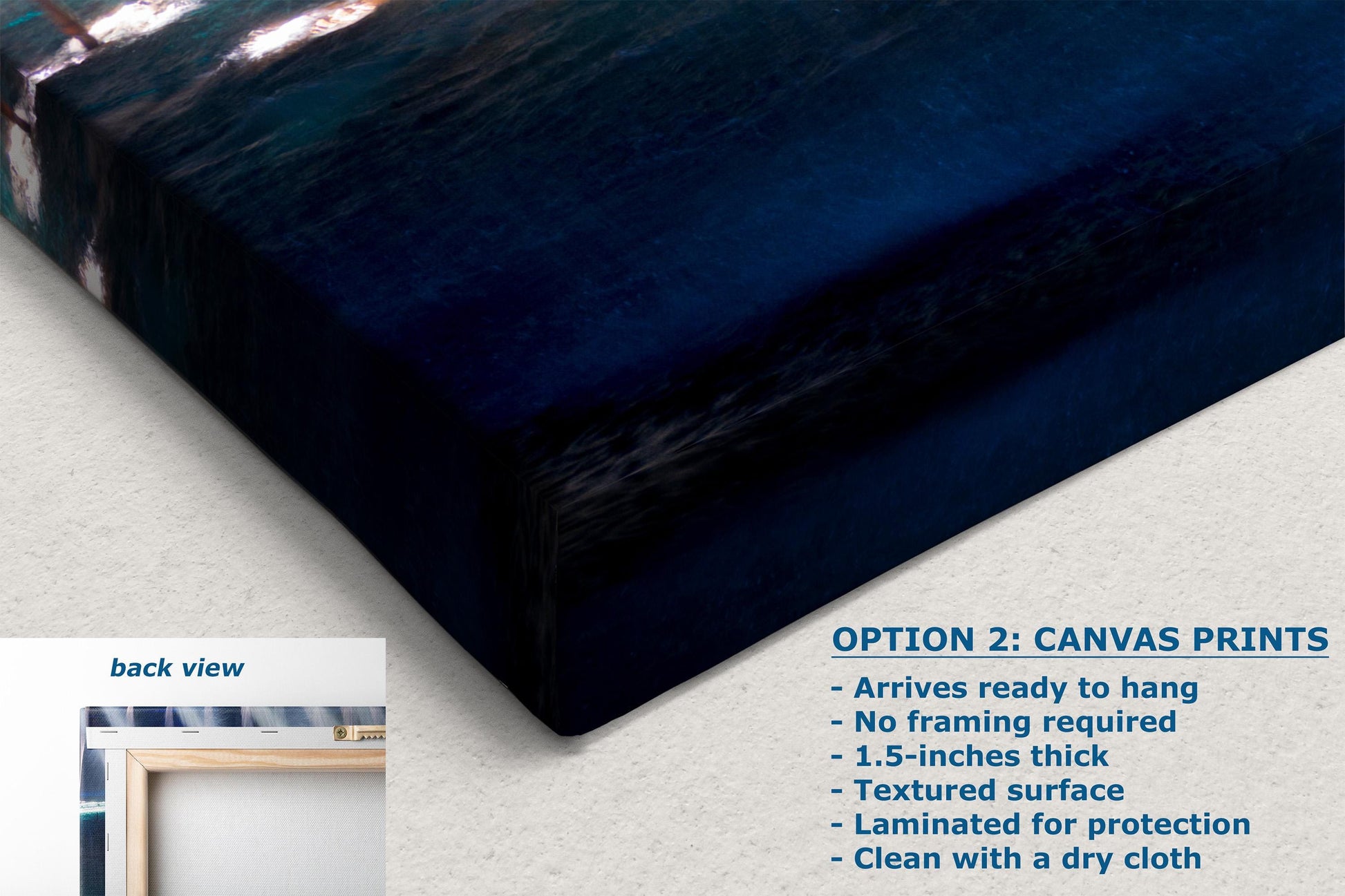 Close-up texture of abstract water fountains at Bellagio, Las Vegas on 1.5-inch thick canvas with laminated surface.