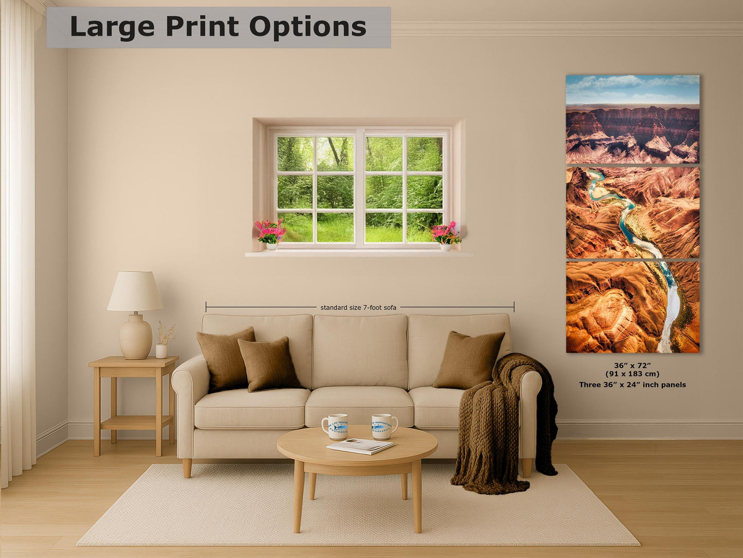Grand Canyon National Park, Arizona Desert Picture Nature Photo with Colorado River, Bohemian Style Relaxation Artwork for Meditation, Office & House Décor