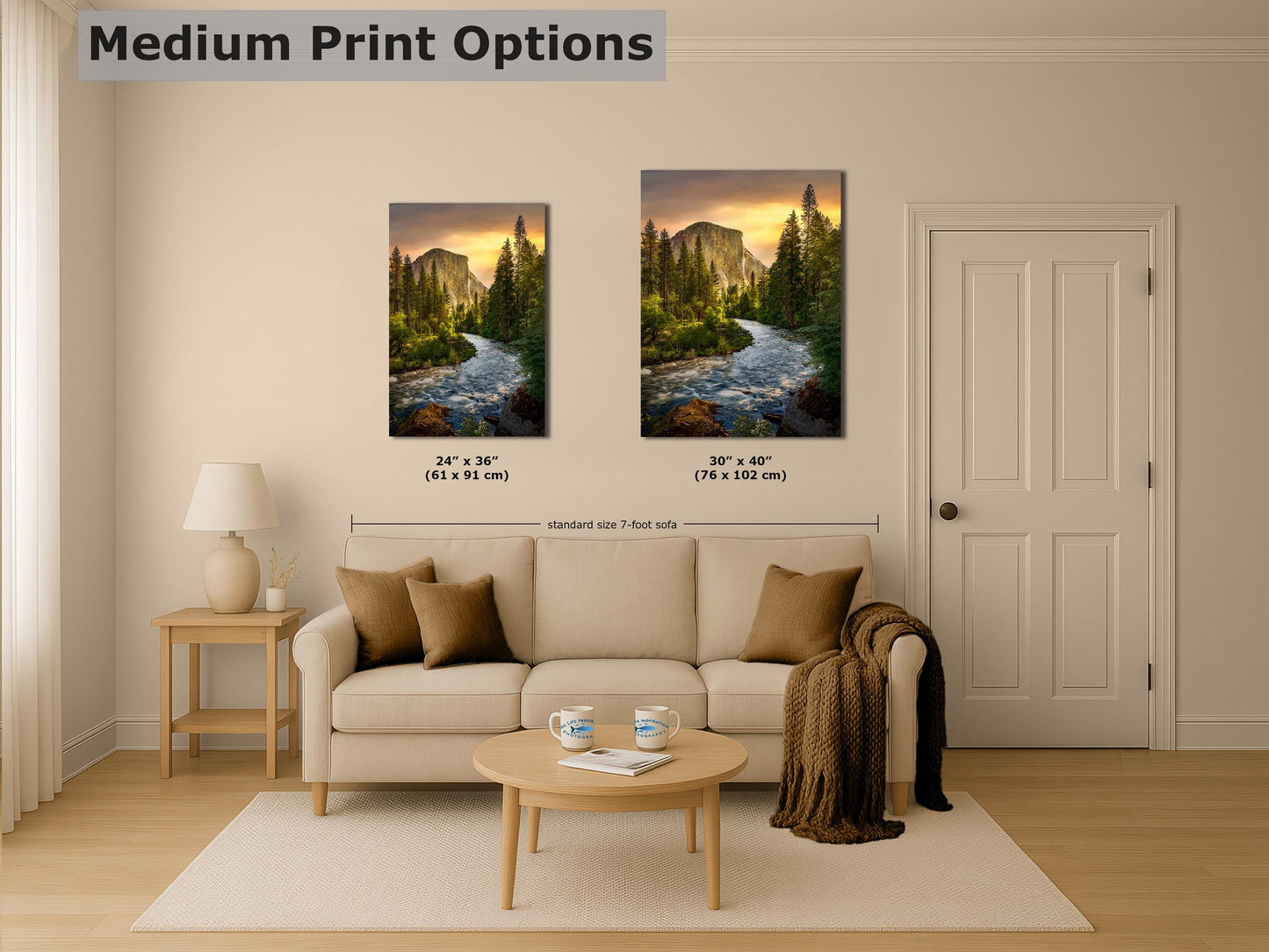 El Capitan Yosemite National Park Nature Photo with Merced River, Granite Mountain Picture Relaxation Artwork for Meditation, Dorm, Office, or House Decor