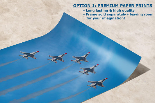 US Airforce Thunderbirds F-16 Fighting Falcon Aviation Artwork – Military Jet Fighter Wall Decor for Home & Office, Airplane PhotoPrint