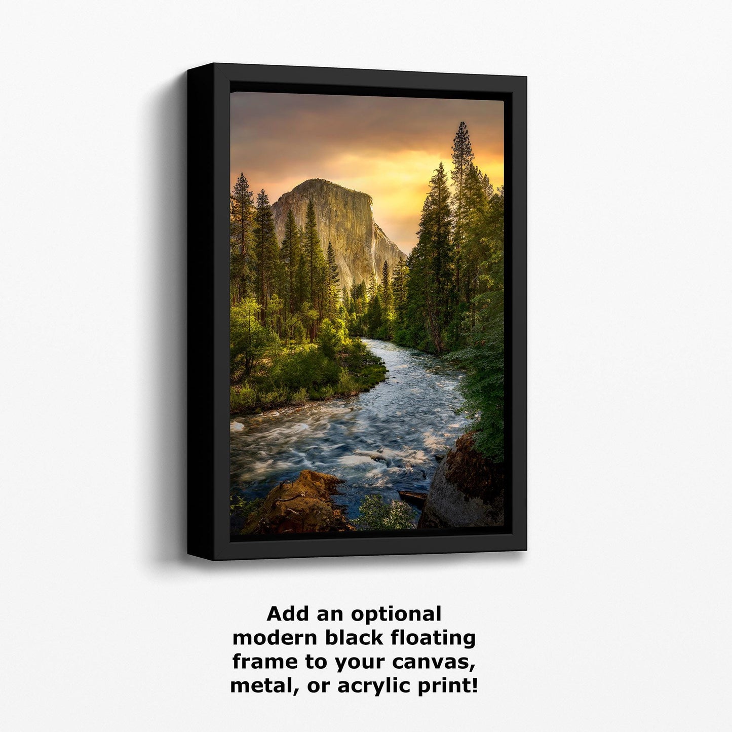 El Capitan Yosemite National Park Nature Photo with Merced River, Granite Mountain Picture Relaxation Artwork for Meditation, Dorm, Office, or House Decor