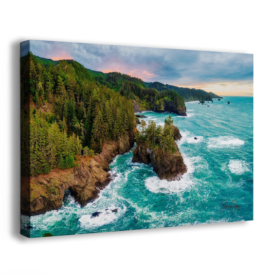 Oregon Coast Ocean Picture, Pacific Northwest Rocky Coastline Nature Photo Relaxation Artwork for Meditation, Apartment, Office & House Décor