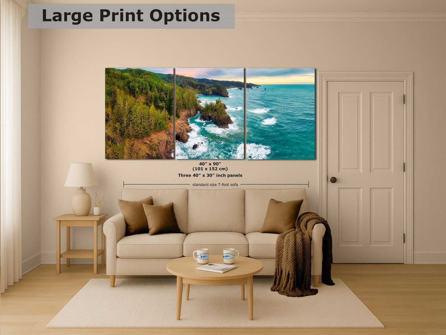 Oregon Coast Ocean Picture, Pacific Northwest Nature Photo Panorama Relaxation Artwork for Meditation, Apartment, Office & House Décor