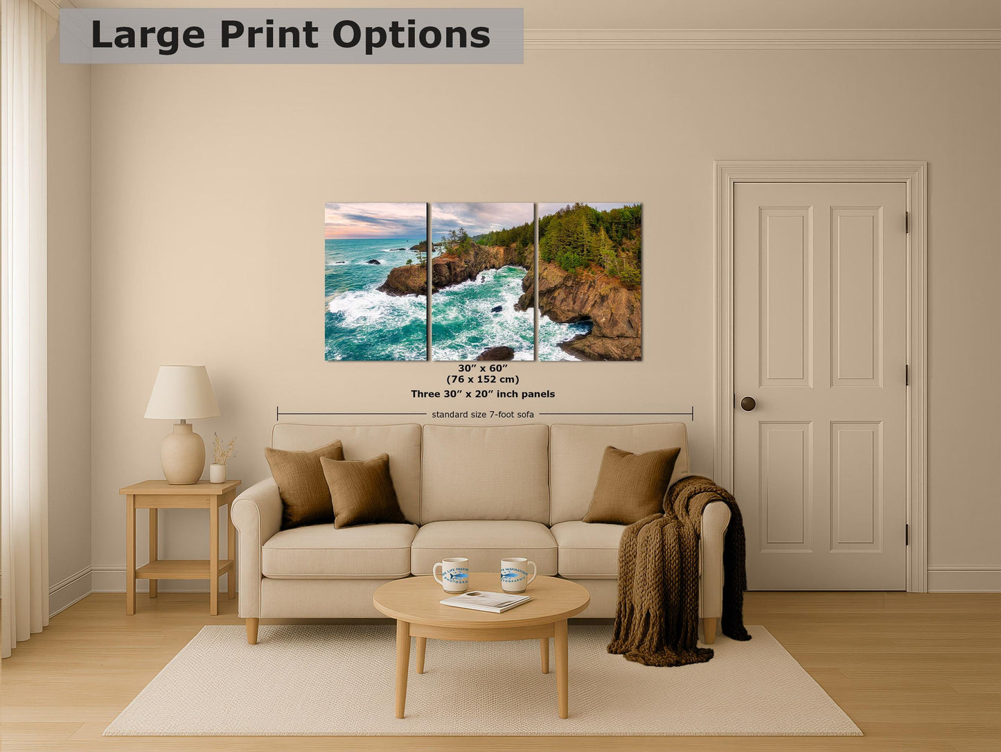 Oregon Coast Ocean Picture, Pacific Northwest Nature Photo Panorama Relaxation Artwork for Meditation, Apartment, Office & House Décor