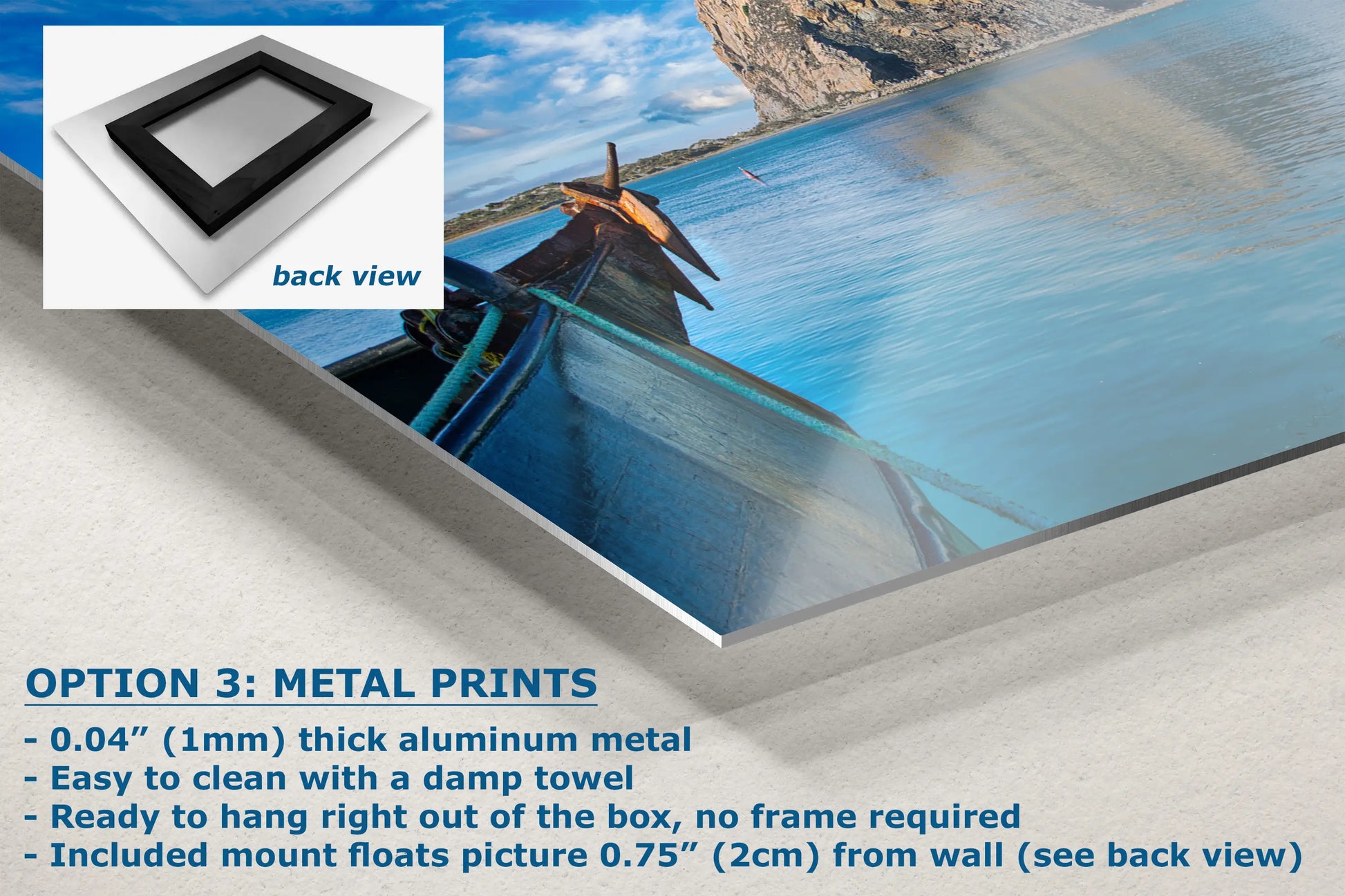 a metal print of a boat in the water