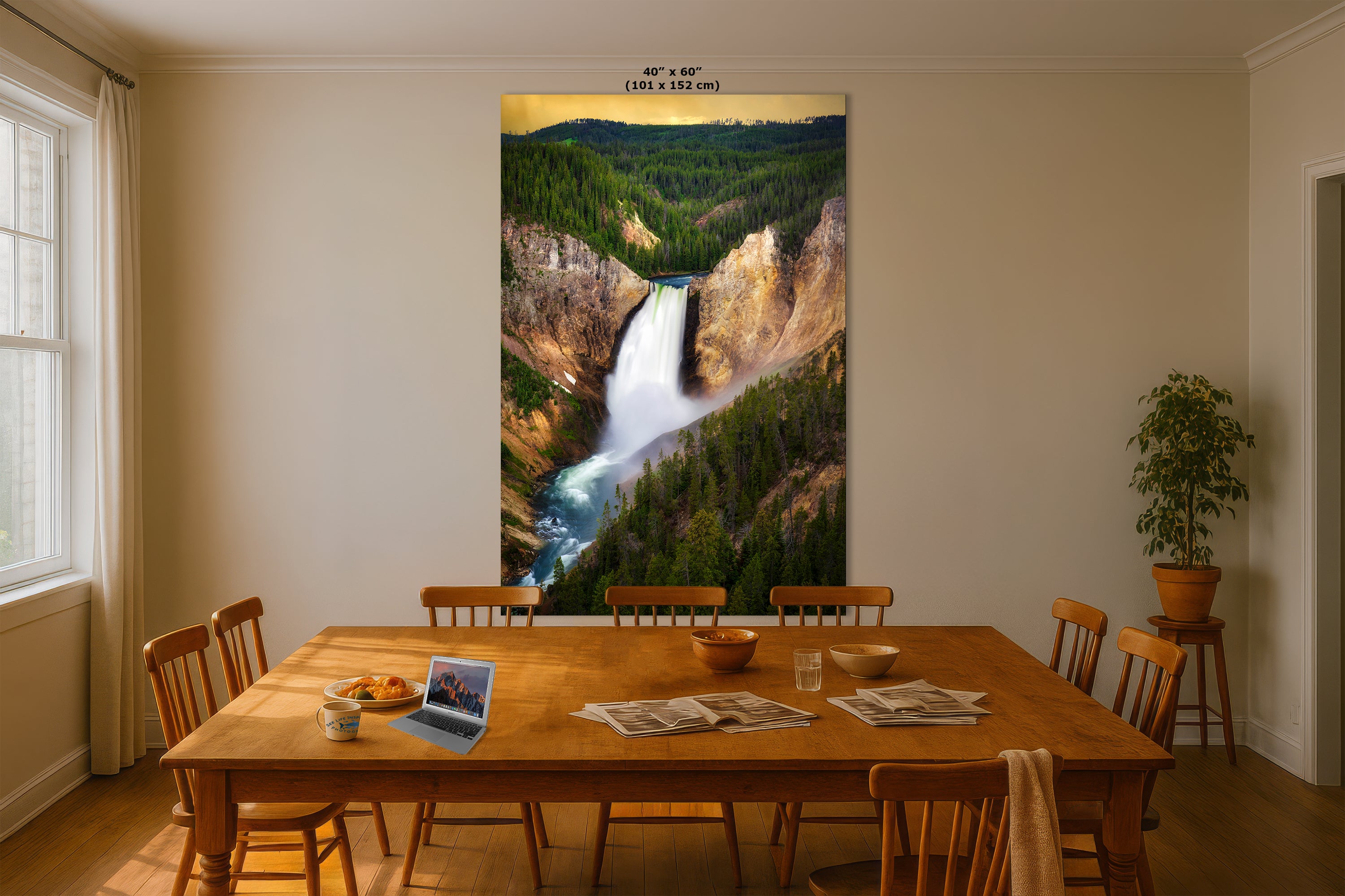 Yellowstone Falls National Park Waterfall Picture Nature Photo Relaxation Artwork Bohemian Style Wyoming Landscape, Meditation & House Decor