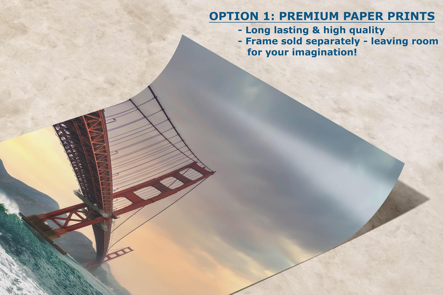 San Francisco Golden Gate Bridge Picture - California Coastline Giant Canvas Print for House Decor & Housewarming