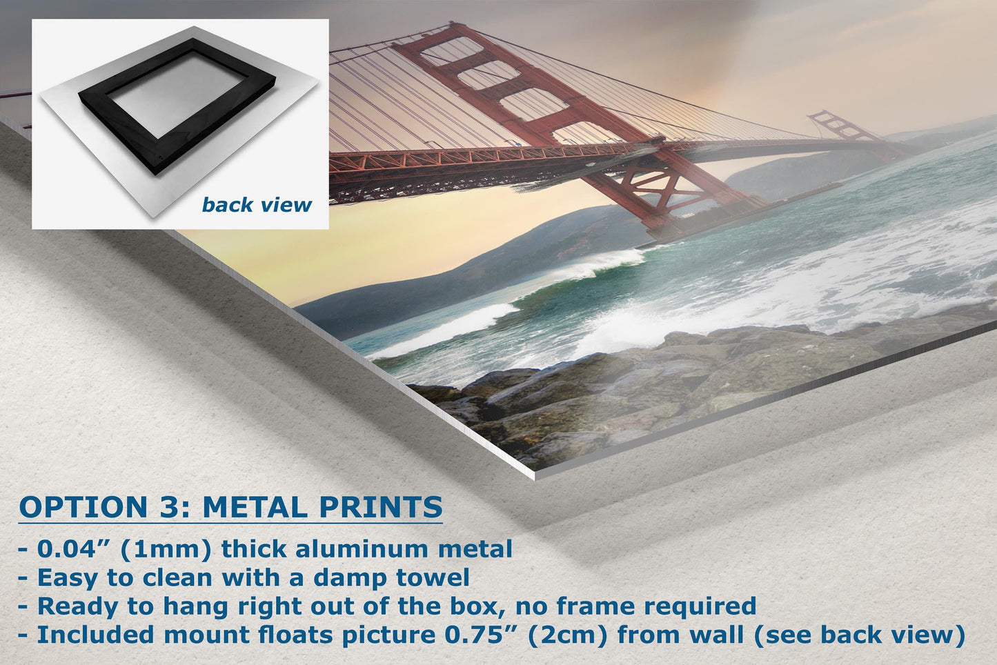 San Francisco Golden Gate Bridge Picture - California Coastline Giant Canvas Print for House Decor & Housewarming