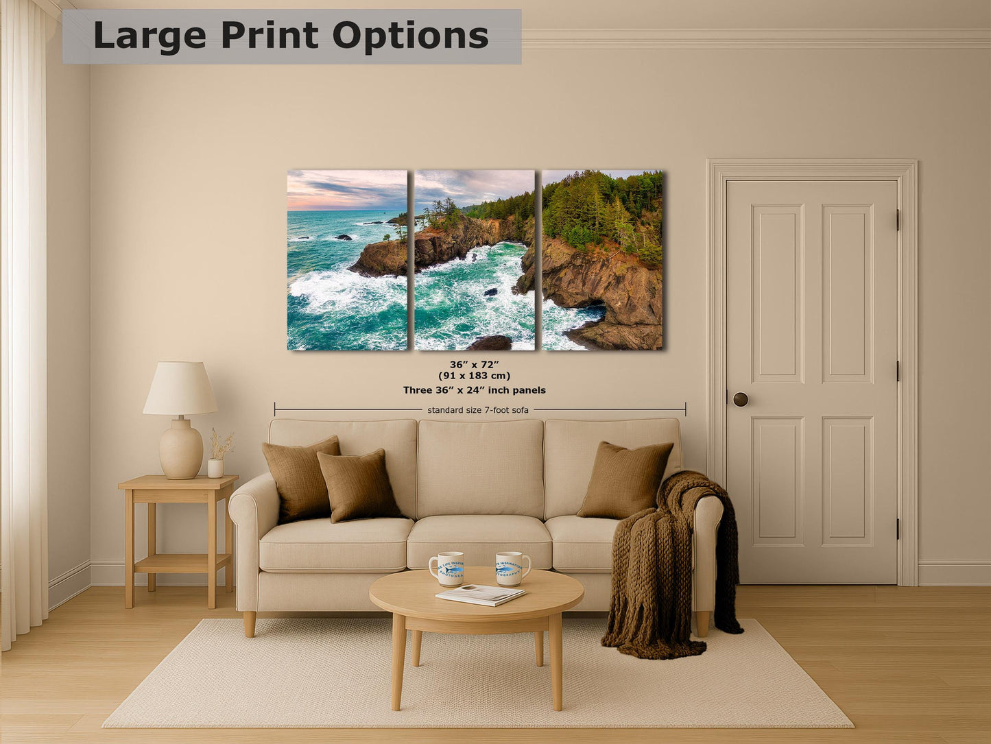 Oregon Coast Ocean Picture, Pacific Northwest Nature Photo Panorama Relaxation Artwork for Meditation, Apartment, Office & House Décor