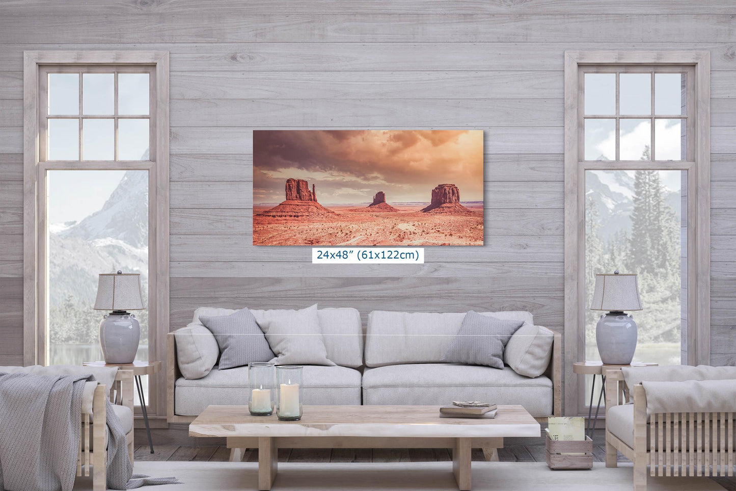 Monument Valley Panorama Arizona Desert Picture Nature Photo, Bohemian Style Relaxation Artwork for Meditation, Apartment, Office & House Décor