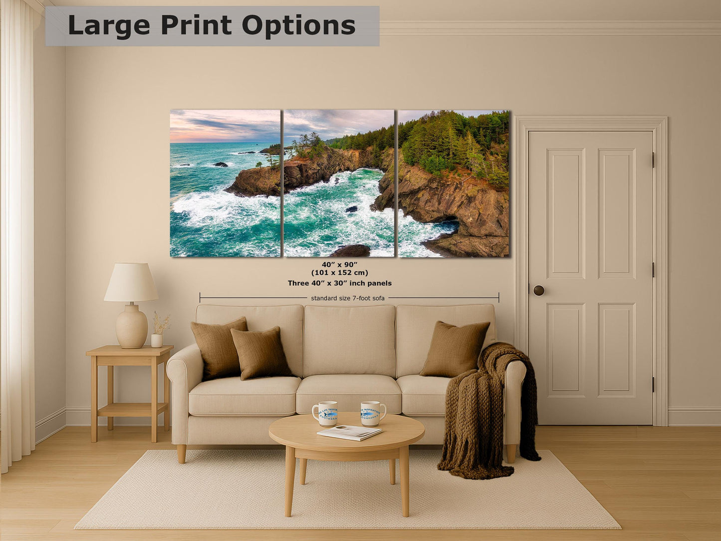 Oregon Coast Ocean Picture, Pacific Northwest Nature Photo Panorama Relaxation Artwork for Meditation, Apartment, Office & House Décor