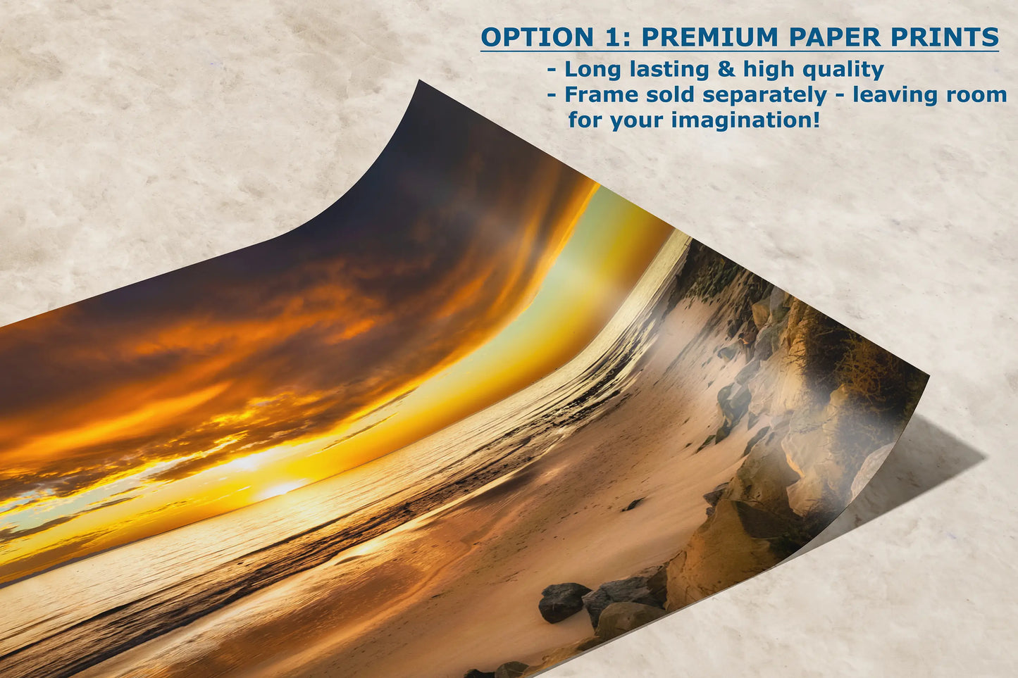 a picture of a beach with a sunset in the background