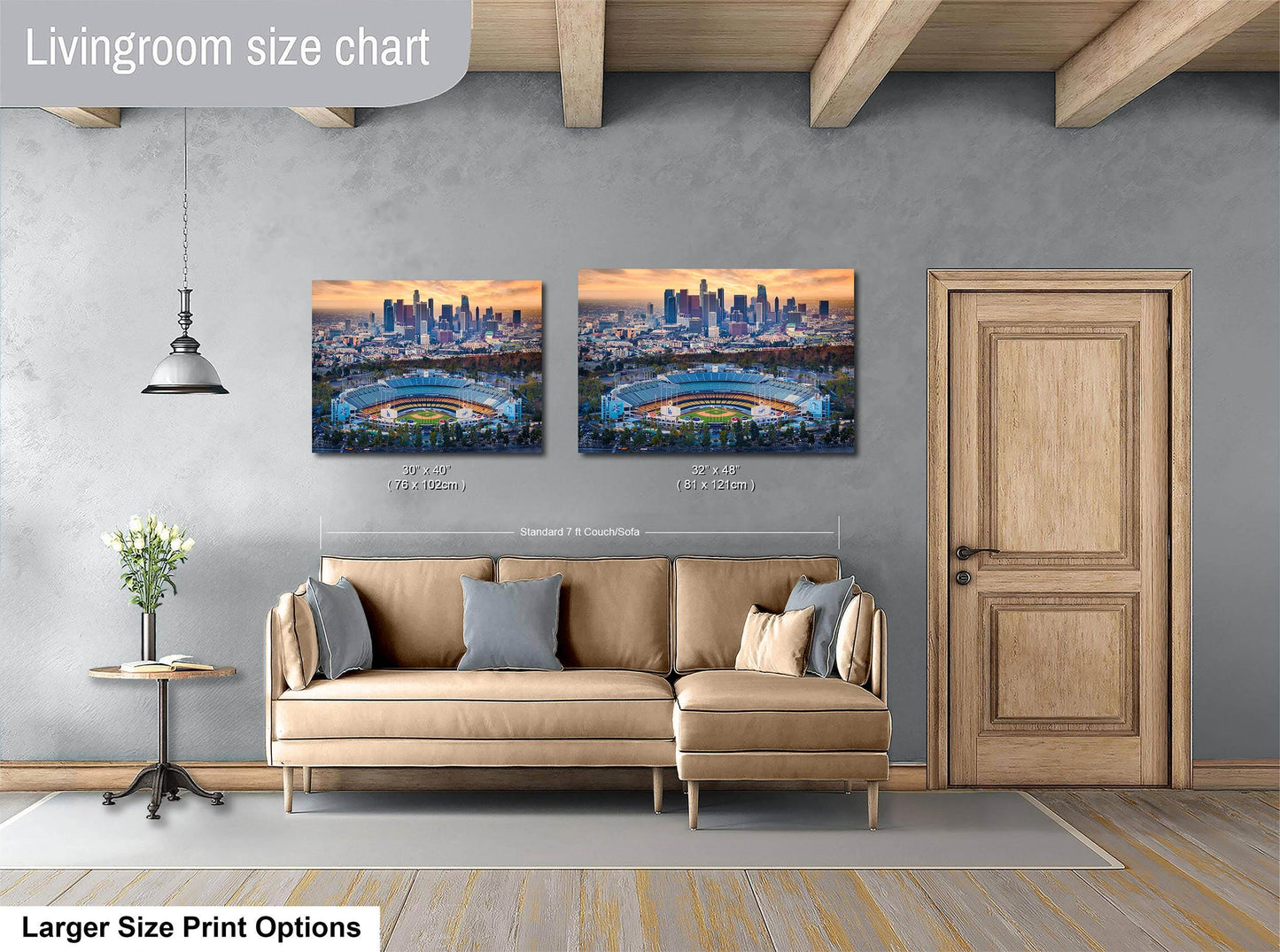 Los Angeles Dodgers Baseball Stadium, LA Skyline Urban Cityscape Photo for Dorm Room, Man Cave, and Office