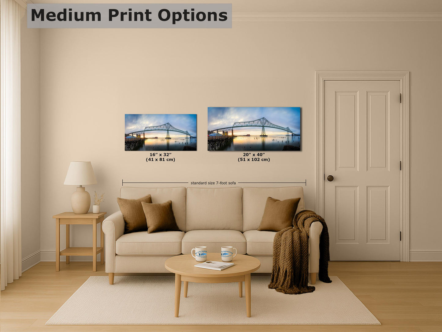 Astoria-Megler Bridge Picture Sunset, Oregon Coast Ocean Picture, Pacific Northwest Relaxation Decor for Meditation, Office, and House Decor