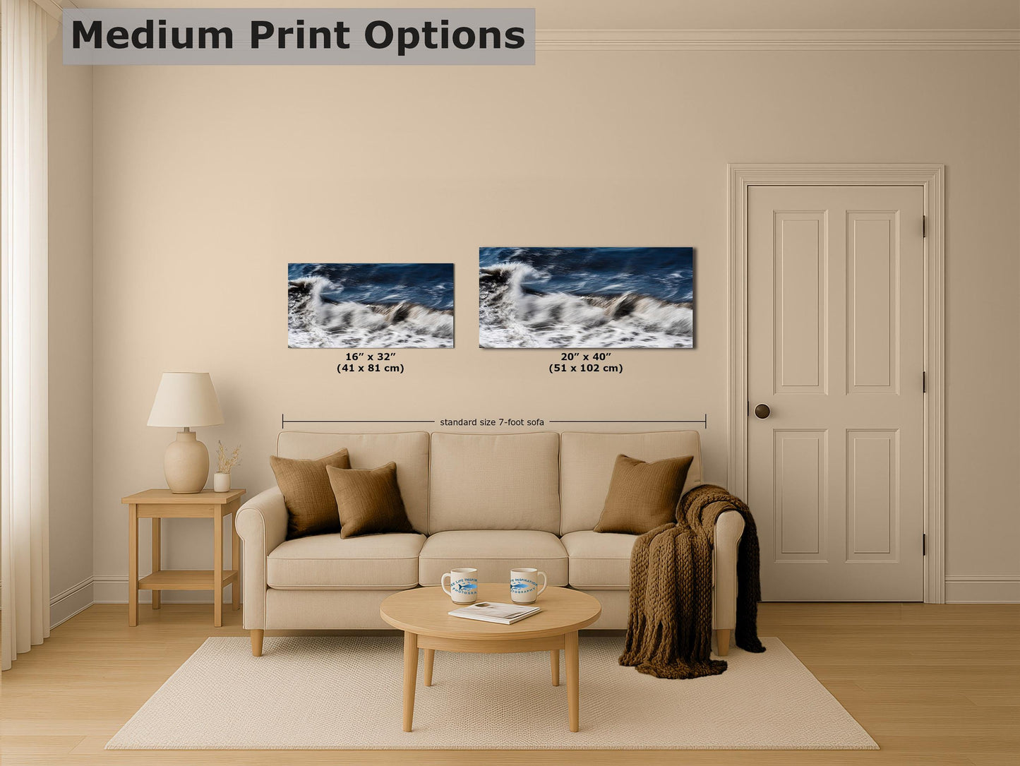 Beach Waves Ocean Picture Impressionist Art Nature Photo, Relaxation Artwork for Coastal Meditation, Office, and House Decor