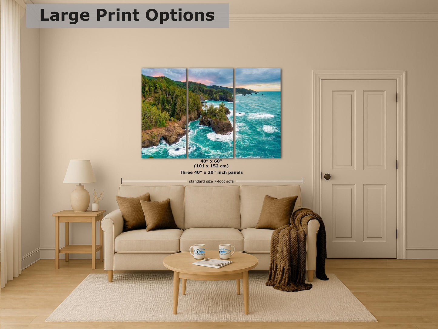 Oregon Coast Ocean Picture, Pacific Northwest Rocky Coastline Nature Photo Relaxation Artwork for Meditation, Apartment, Office & House Décor