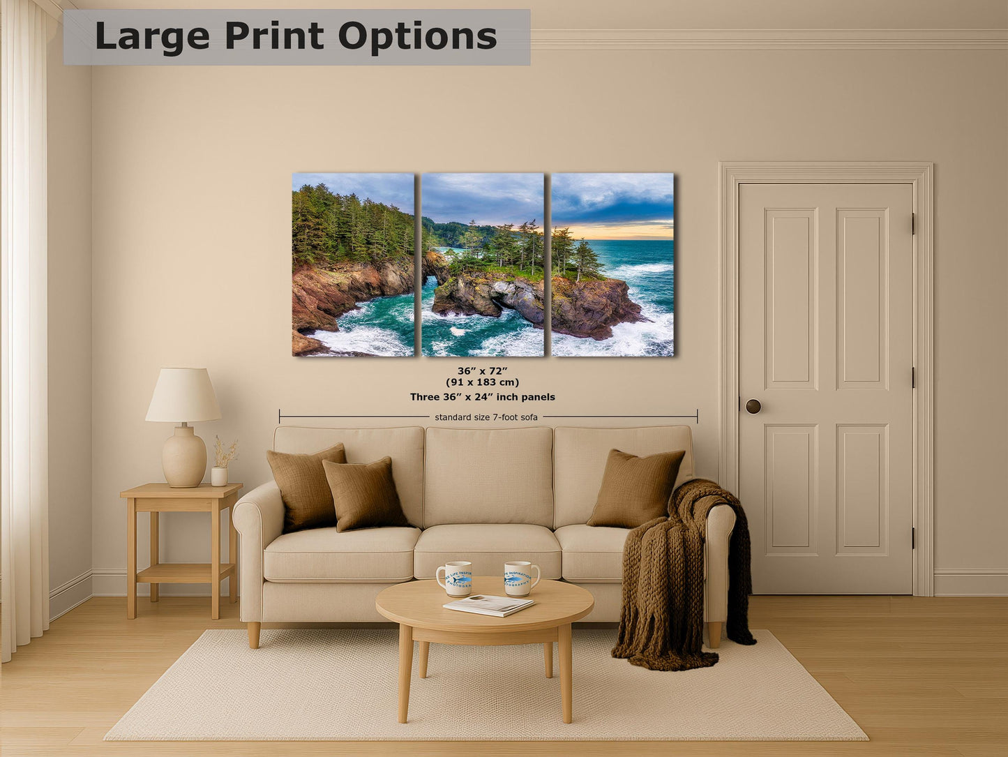 Oregon Coast Ocean Picture, Pacific Northwest Sea ARch Nature Photo Relaxation Artwork for Meditation, Apartment, Office & House Décor