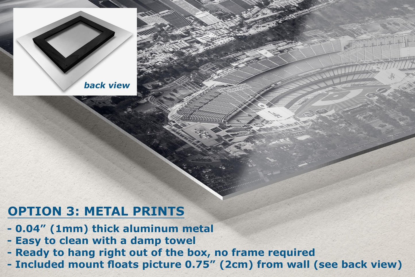 Los Angeles Dodgers Baseball Stadium, LA Skyline Urban Cityscape Monochrome Photo for Dorm Room, Man Cave, and Office