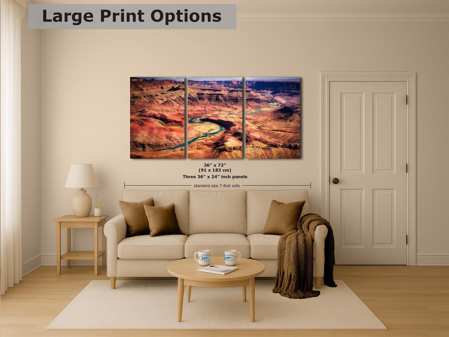 Grand Canyon National Park, Aerial Arizona Desert Picture Nature Photo, Bohemian Style Relaxation Artwork for Meditation, Apartment, Office & House Décor