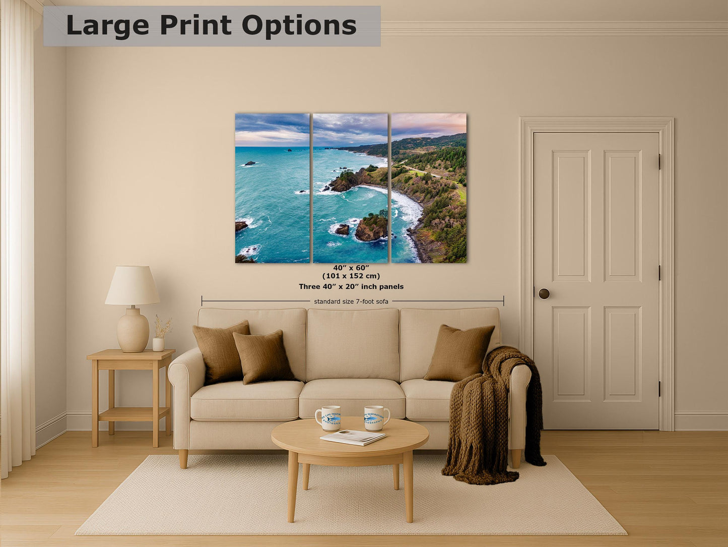 Aerial Oregon Coast Ocean Picture, Pacific Northwest Nature Photo Relaxation Artwork for Meditation, Apartment, Office & House Décor