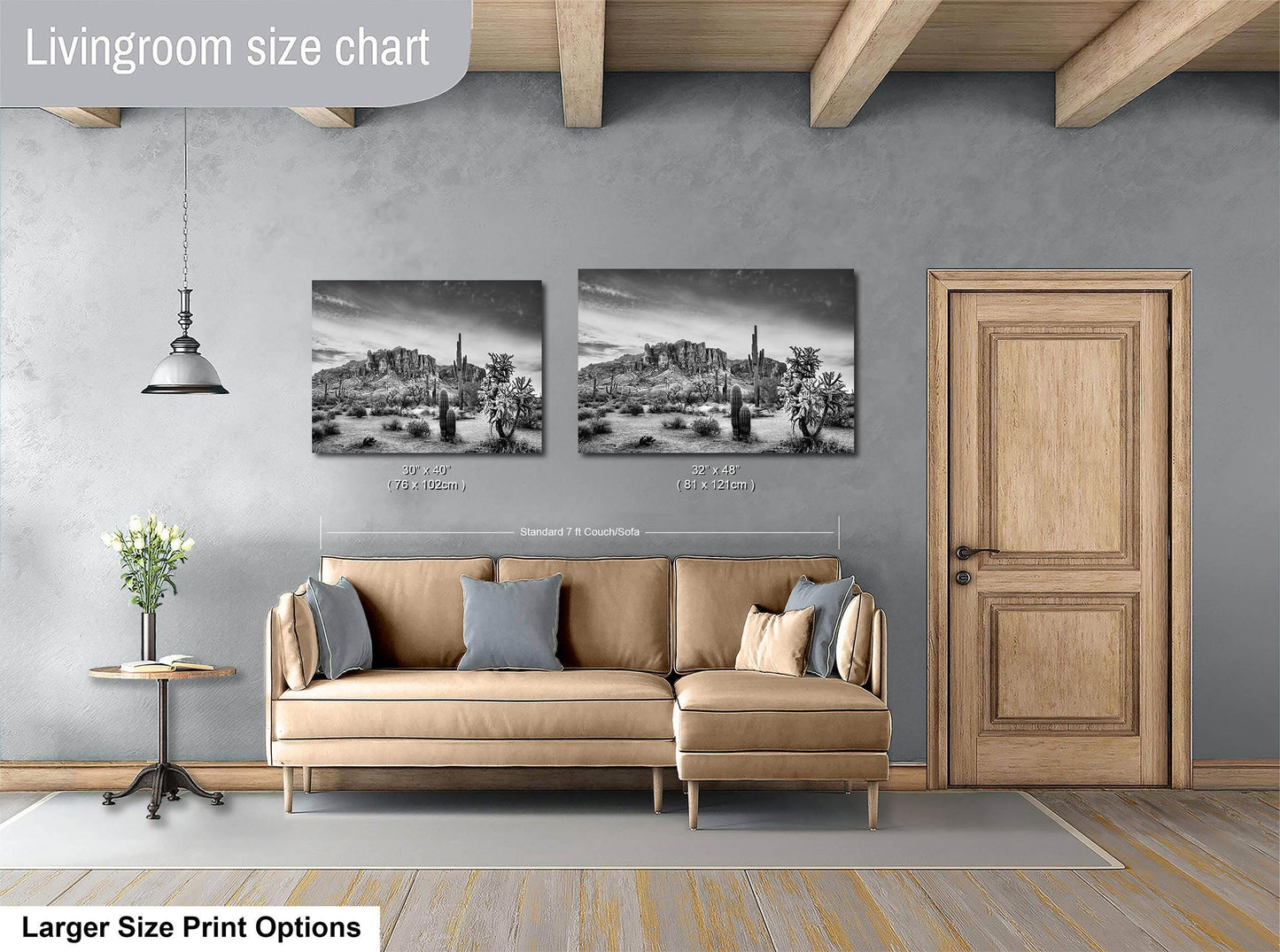 Arizona Desert Picture in Black and White, Saguaro Cactus Artwork Nature Photo, Southwestern Wall Art of Superstition Mountains at Lost Dutchman State Park