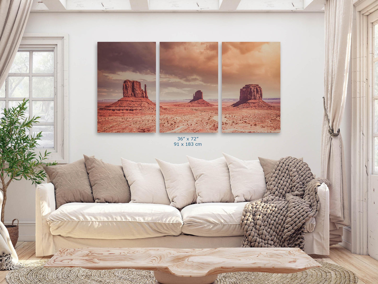 Monument Valley Panorama Arizona Desert Picture Nature Photo, Bohemian Style Relaxation Artwork for Meditation, Apartment, Office & House Décor