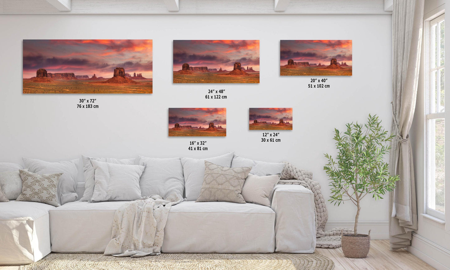 Monument Valley Arizona Desert Picture Nature Photo Panorama, Bohemian Style Relaxation Artwork for Meditation, Apartment, Office & House Décor