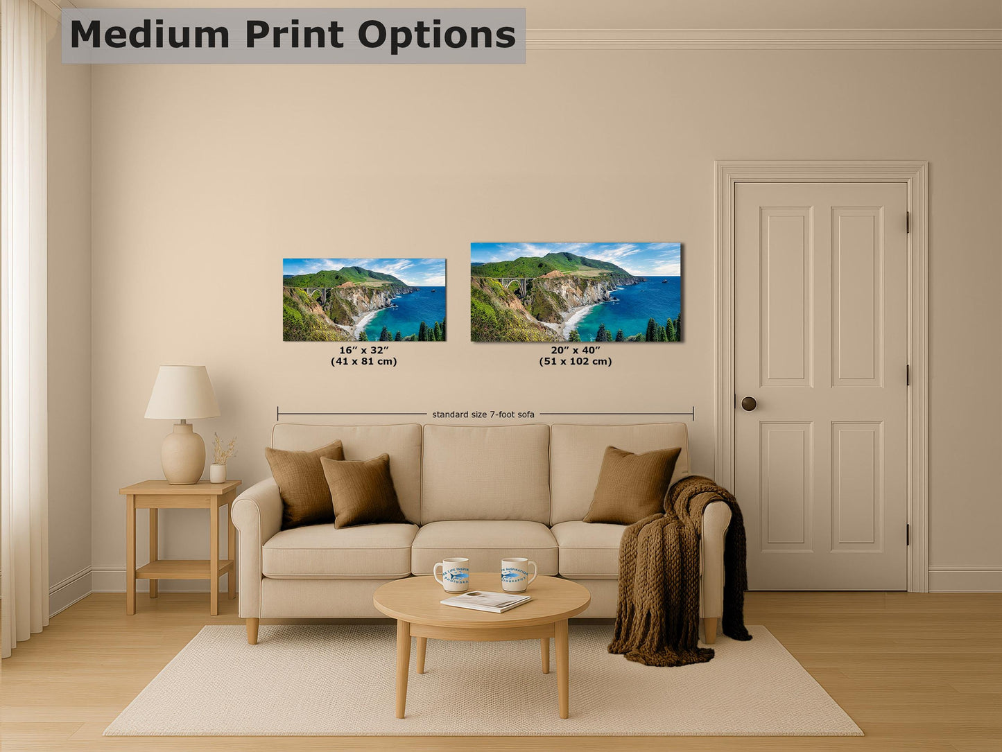 Bixby Bridge Ocean Picture, Big Sur California Coastline Nature Photo Panorama, Relaxation Artwork for Meditation, Office, & House Decor