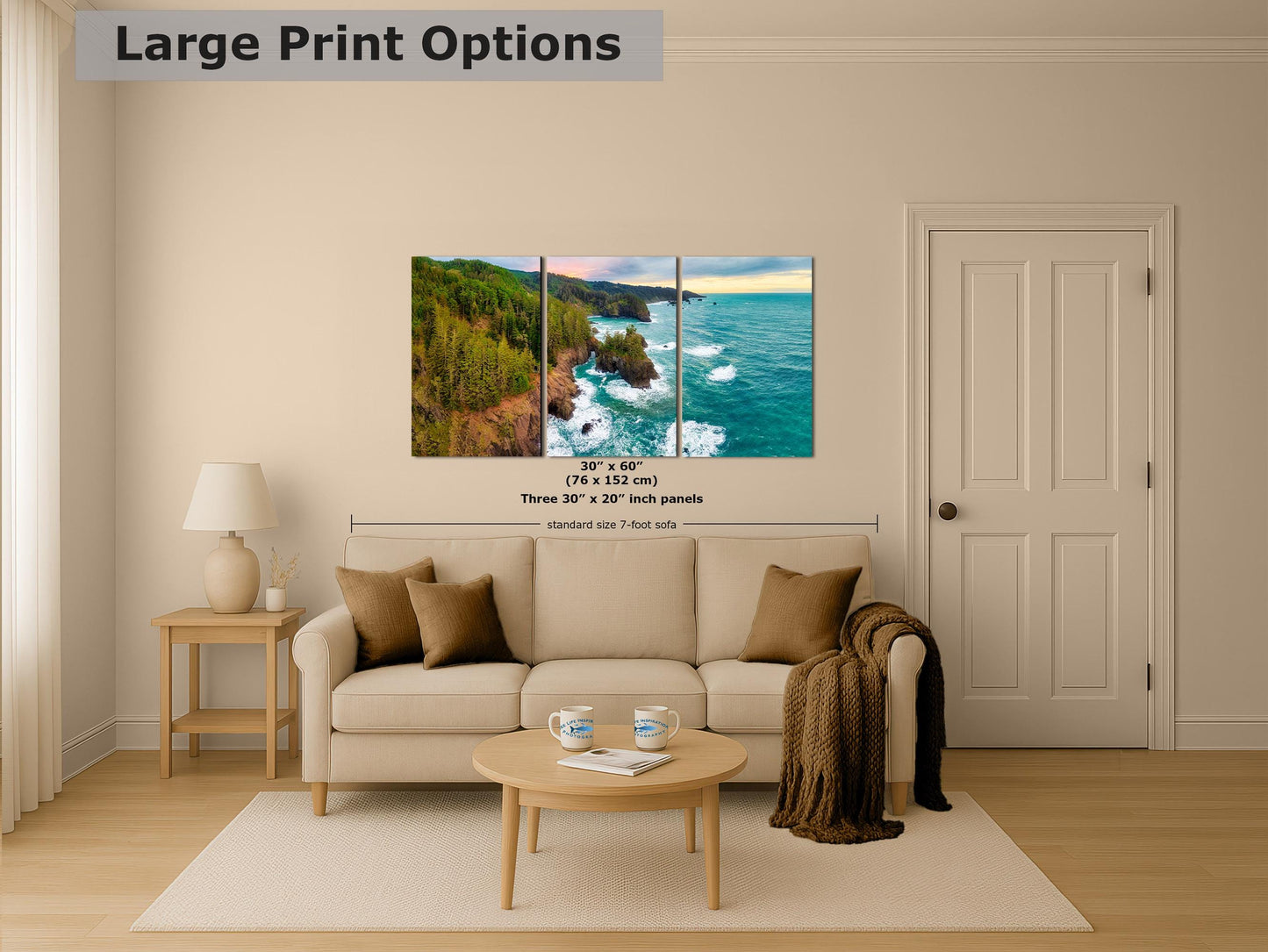 Oregon Coast Ocean Picture, Pacific Northwest Nature Photo Panorama Relaxation Artwork for Meditation, Apartment, Office & House Décor