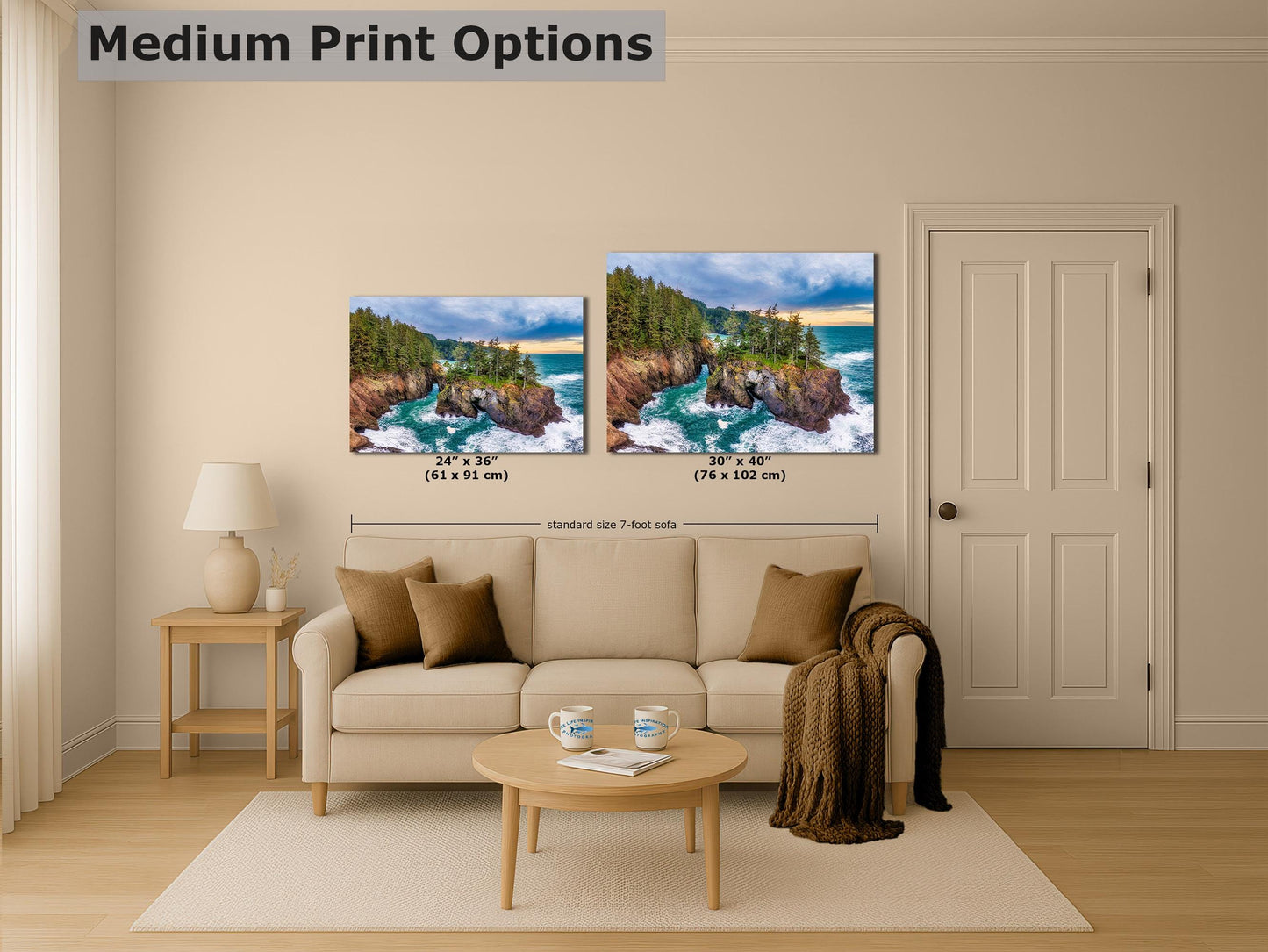 Oregon Coast Ocean Picture, Pacific Northwest Sea ARch Nature Photo Relaxation Artwork for Meditation, Apartment, Office & House Décor
