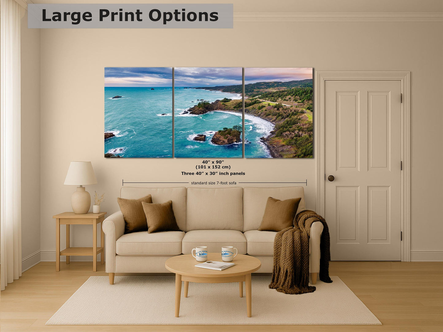 Aerial Oregon Coast Ocean Picture, Pacific Northwest Nature Photo Relaxation Artwork for Meditation, Apartment, Office & House Décor