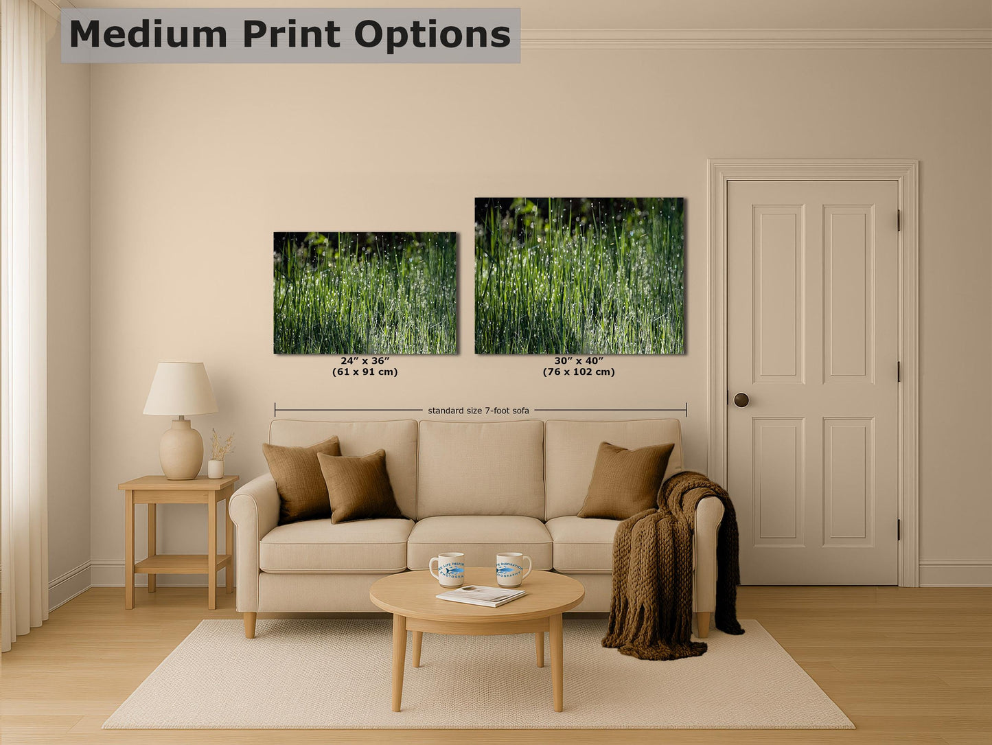 Green Grass Impressionist Art, Nature Photo Relaxation Artwork, Forest Picture Wall Decor for Bohemian Style, Office, Meditation & Dorm Room