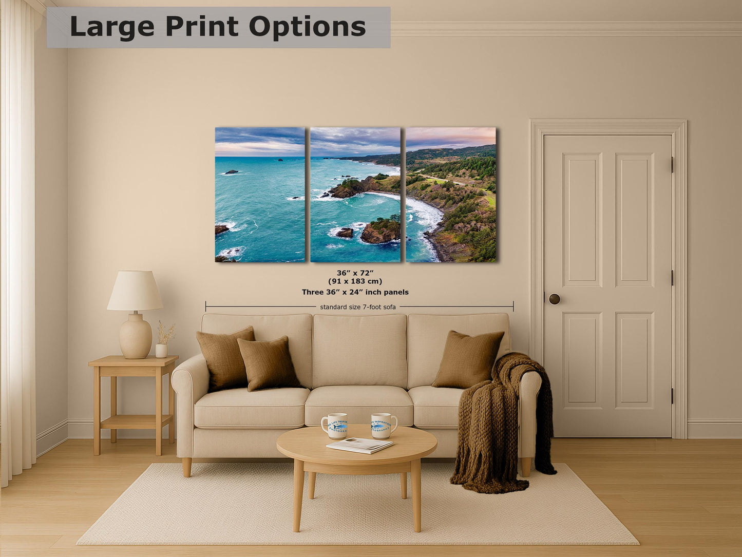 Aerial Oregon Coast Ocean Picture, Pacific Northwest Nature Photo Relaxation Artwork for Meditation, Apartment, Office & House Décor