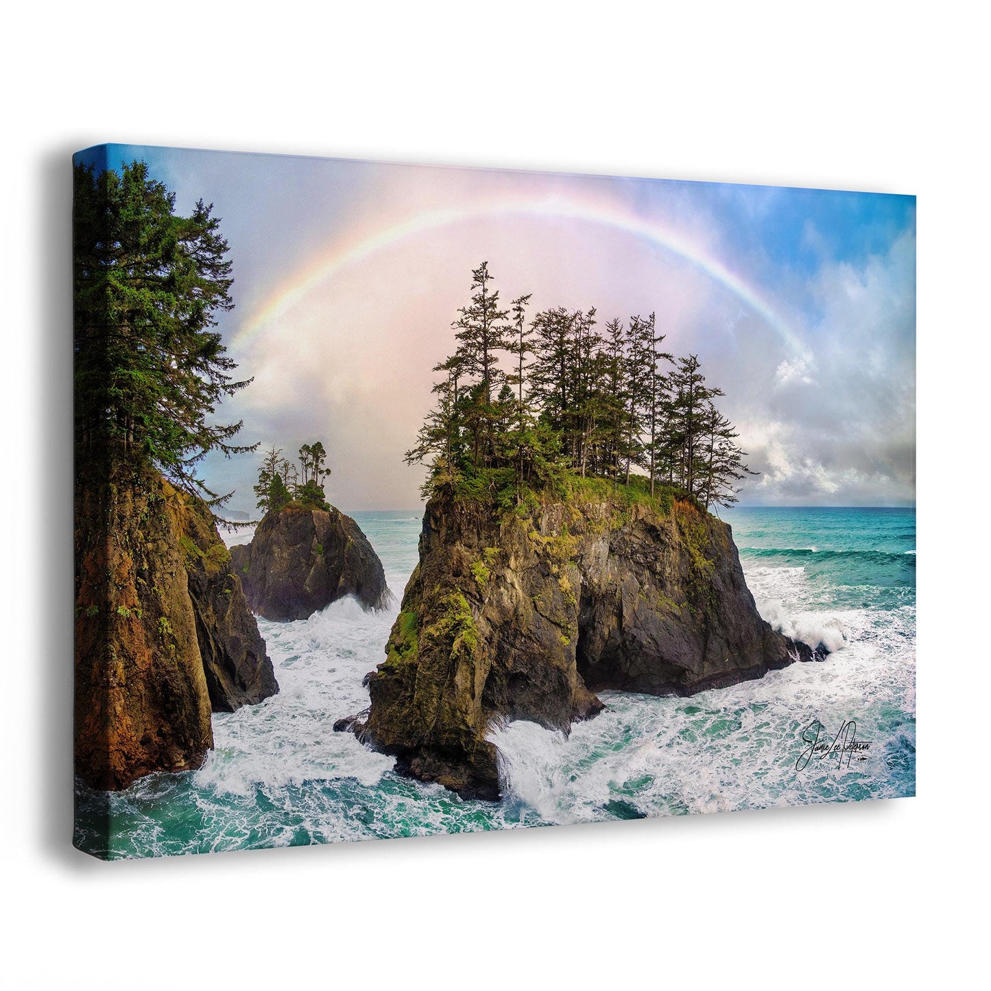 Oregon Coast Ocean Picture, Pacific Northwest Rainbow Nature Photo Relaxation Artwork for Meditation, Apartment, Office & House Décor