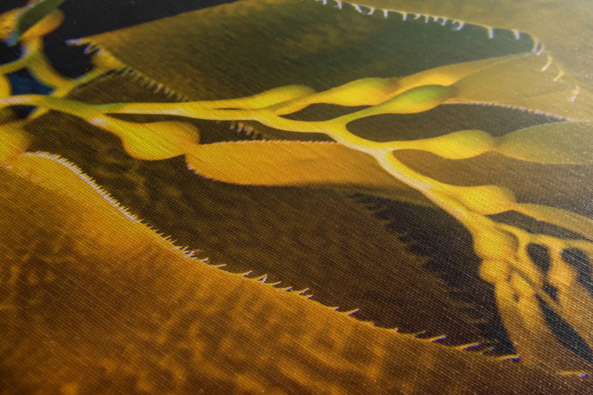 Close-up of the textured surface of a California Giant Kelp canvas print, highlighting the fine details and rich colors that bring this underwater photograph to life.