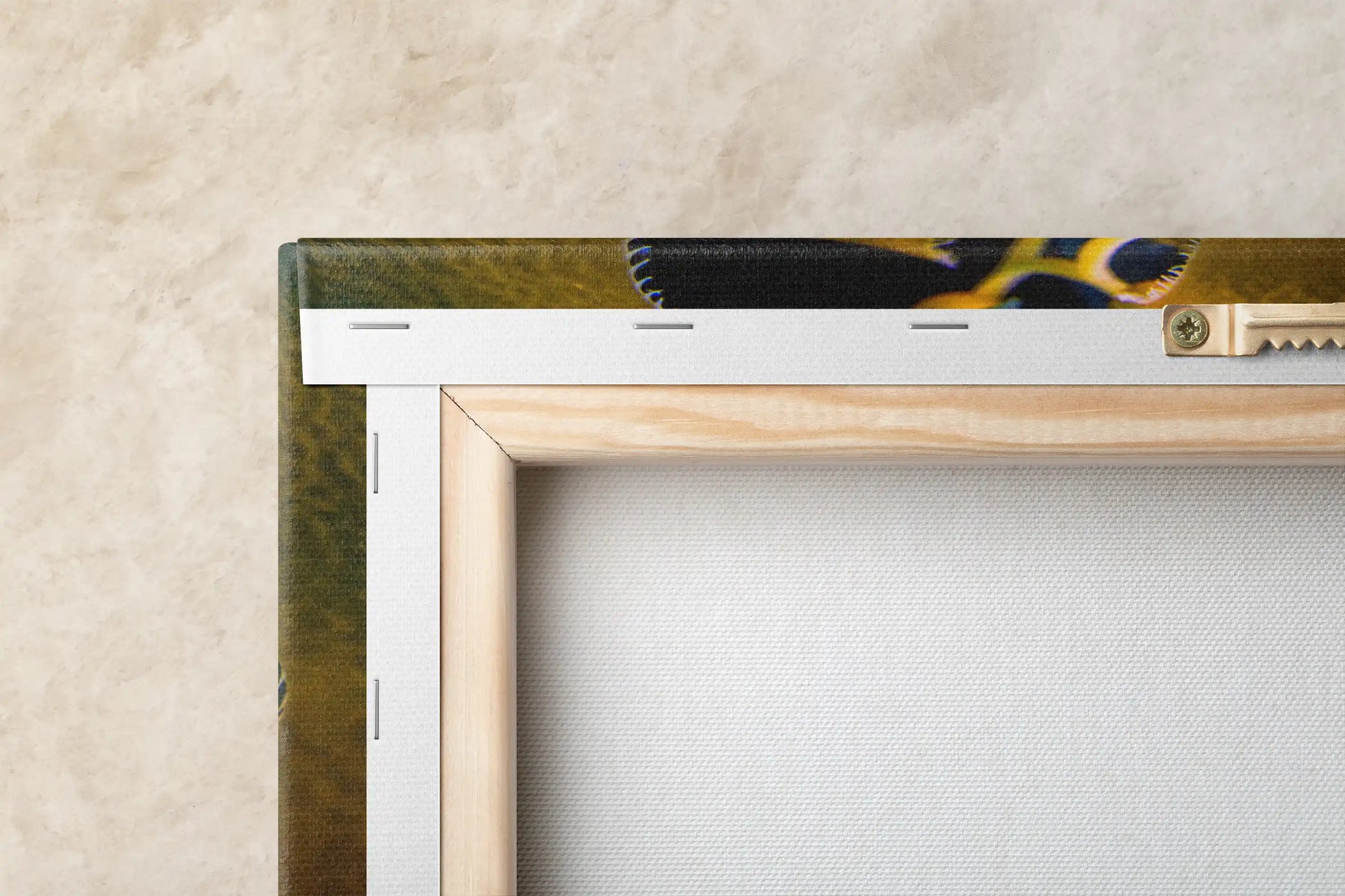 Back view of a gallery-wrapped canvas print, detailing the California Giant Kelp image continuation around the edges for a sleek, modern display.