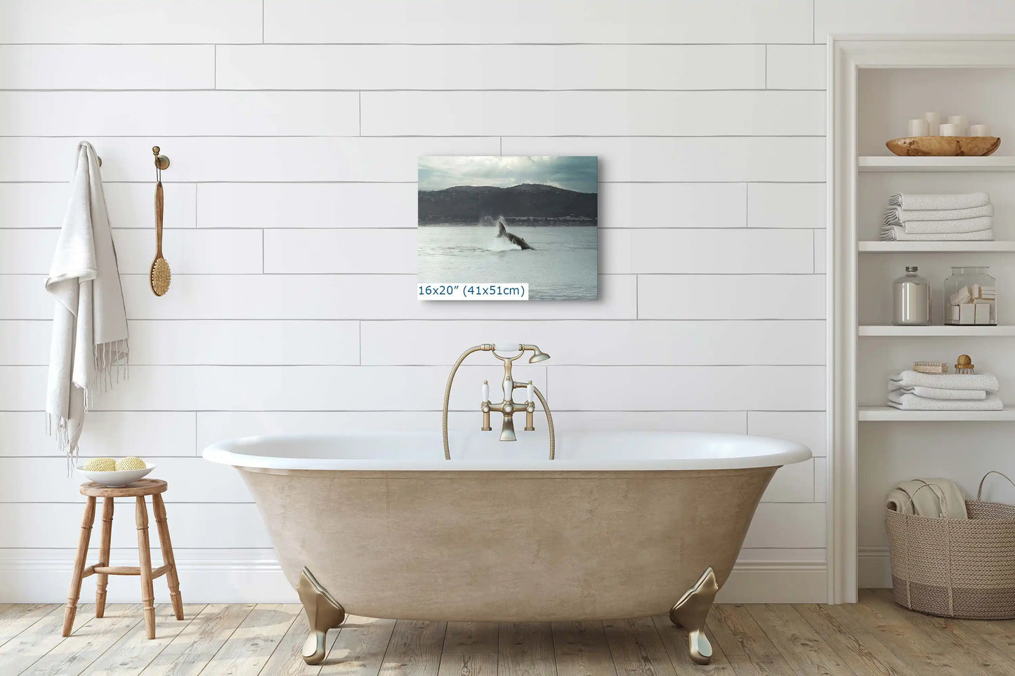 Humpback Whale Fluke as canvas wall decor 16x20-inch in bathroom