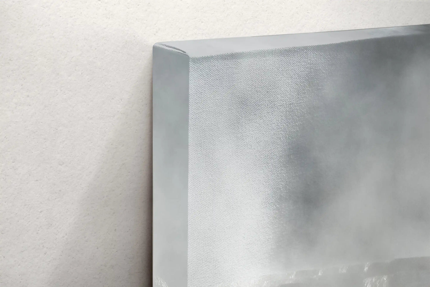 Side angle of canvas wall art capturing the ethereal steam over Mammoth Hot Springs Terraces at Yellowstone.