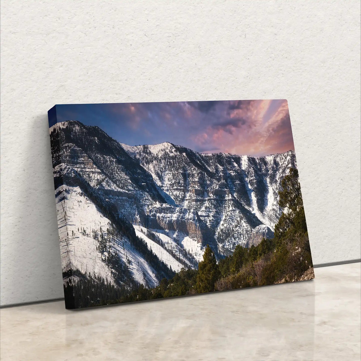 Mt Charleston Nevada Mountain Picture, Snowy Scenery Nature Photo Relaxation Artwork, Winter Landscape for Office, Dorm, Bohemian Decor